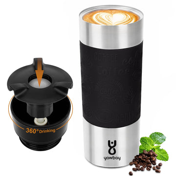 Travel Coffee Mug with 360°Lid, Travel Coffee Tumbler 16 oz Leak Proof, Stainless Steel Insulated Travel Mugs