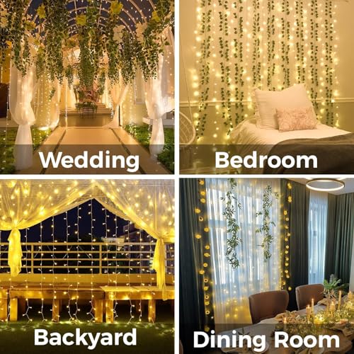suddus Curtain Lights for Bedroom, 200 Led Hanging String Light Outdoor, Fairy Curtain Lights Indoor for Christmas, Dorm, Wall, Backdrop, Window