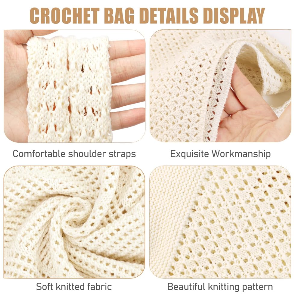 COOKOOKY Crochet Beach Tote bag Summer Beach Bag for Women Aesthetic Mesh Tote Bag Hippie Bag Knit Bag