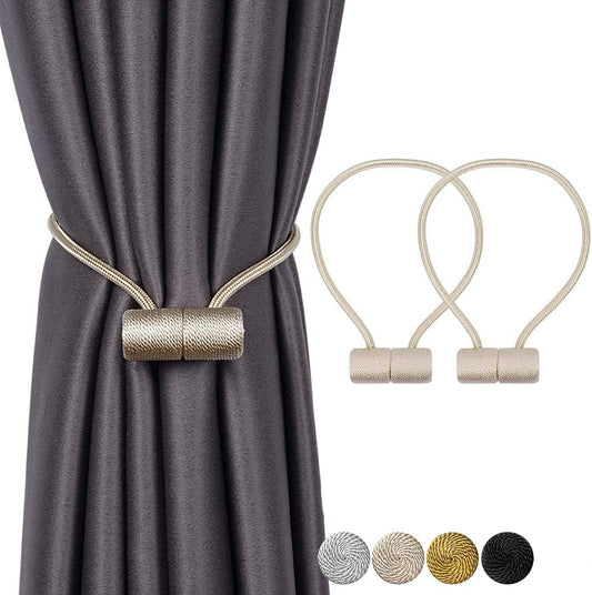 2pcs Magnetic Curtain Tiebacks, Strong Magnetic Window Curtain Tiebacks Decorative Rope Holdbacks Drapery Curtain Tie Backs for Window Draperies Hold Curtains Drape Ties Backs (Beige, 2 Pack)