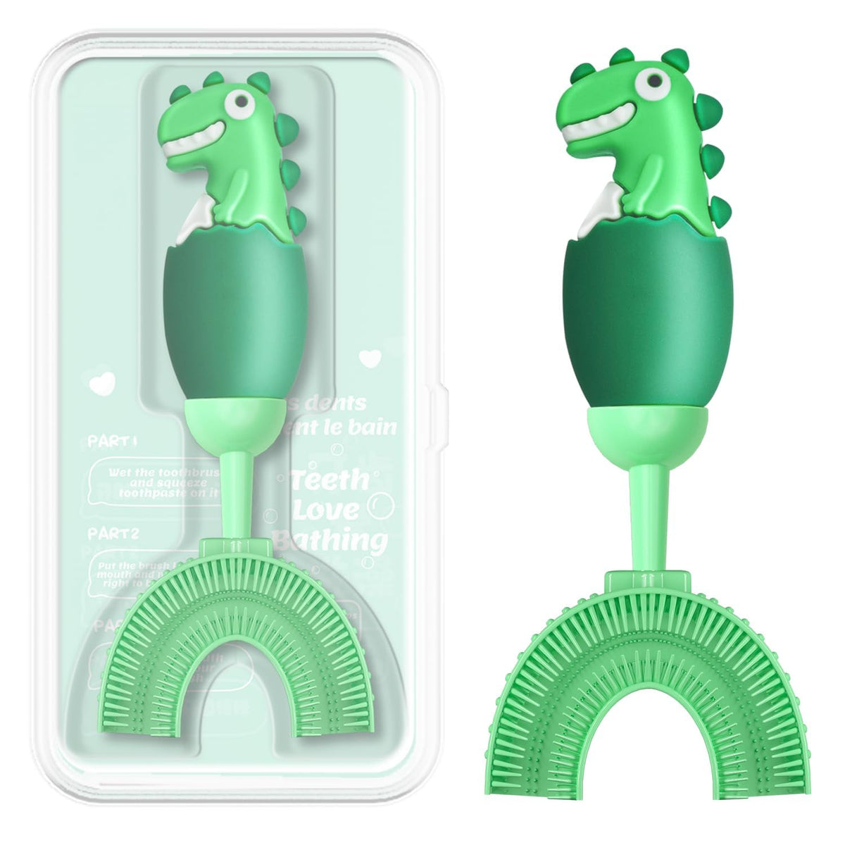 U-Shaped Toothbrush for Kids Ages 2-7, Soft Food-Grade Silicone for Sensitive Gums, 360° Teeth Cleaning Design, Training & Travel-Friendly Toddlers' Toothbrush (Green)