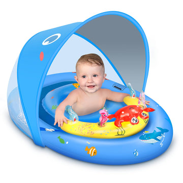 LAYCOL Baby Pool Float with Canopy Upf50+, 120°Adjustable Sun Protection and Anti-Tip Safety Seat, Inflatable Toddler Floaties Infant Pool Float
