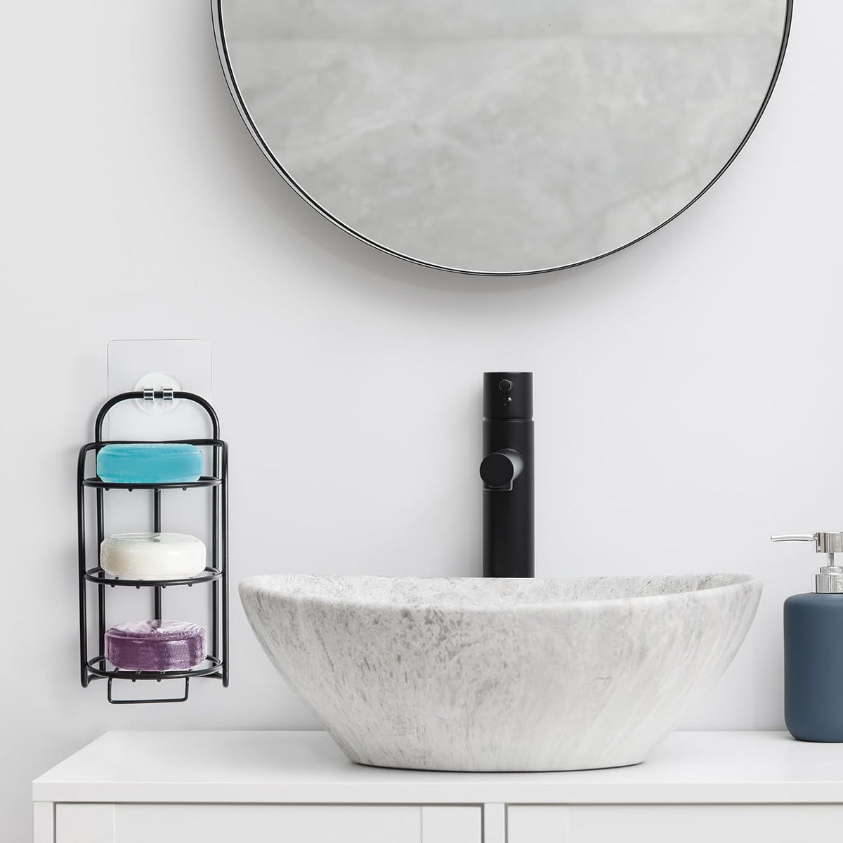 3-Tier Shower Soap Shampoo Bar Holder, Self Adhesive & Freestanding Draining Bathroom Soap Dish Caddy for Bathroom Wall Accesories Decor