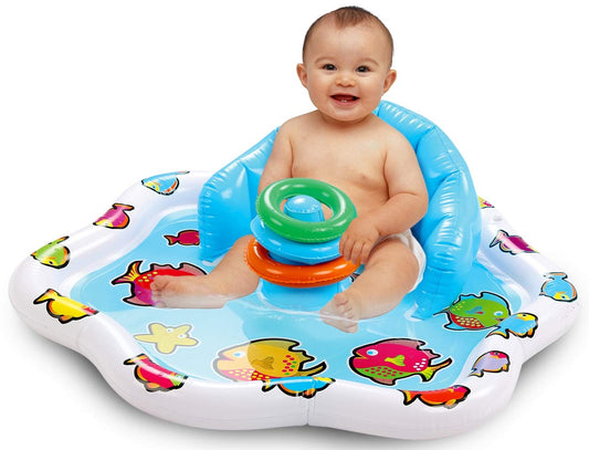Baby Splash Pad with Inflatable Backrest and Stackable Ring Toys – Sensory Water Play Mat for Infants and Toddlers – Summer Outdoor Fun