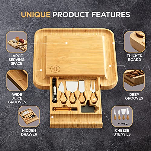 Charcuterie Boards Gift Set - Bamboo Cheese Board Set with Serving Knives, Meat Cheese Platter for Hosting Party Entertaining - Gifts for Women, Mom Dad, Wedding, Birthday, House Warming Gift New Home