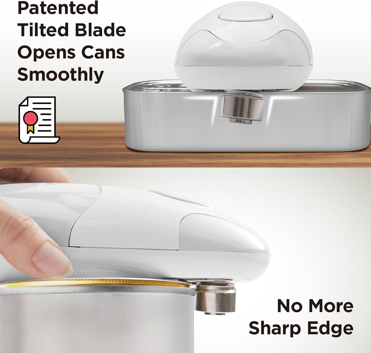 Kitchen Mama Auto Electric Can Opener: Open Your Cans with A Simple Press of Button - Automatic, Hands Free, Smooth Edge, Food-Safe, Battery Operated, YES YOU CAN (White)