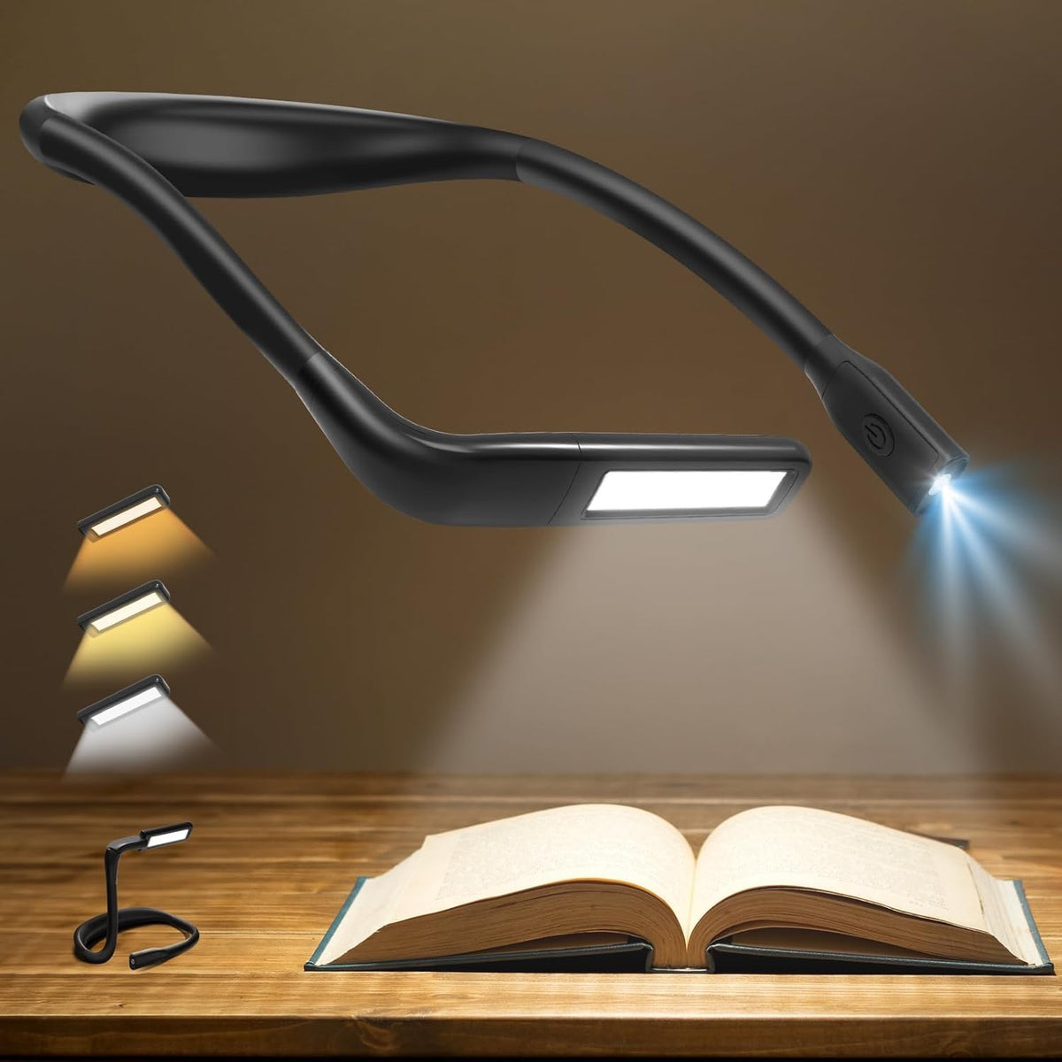 Neck Reading Light Book Lovers Gifts, Rechargeable 2000mAh 80Hrs Eye-friendly 3 Colors & Stepless Dimming Book Light for Reading, Dad Fathers Day Gift for Husband, Camping Knitting Crochet Accessories