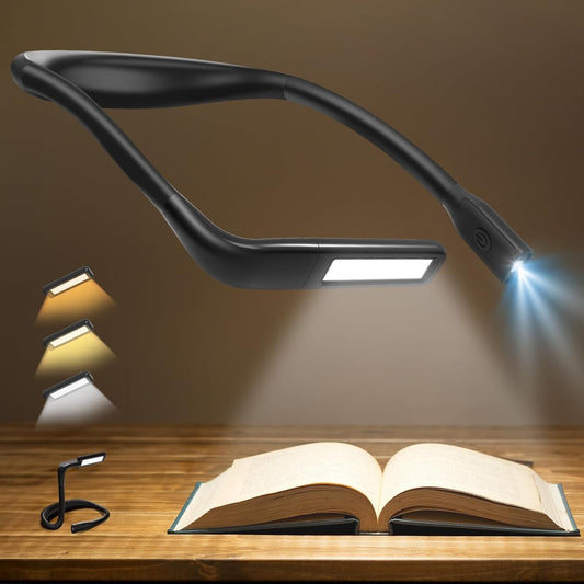 Neck Reading Light Book Lovers Gifts, Rechargeable 2000mAh 80Hrs Eye-friendly 3 Colors & Stepless Dimming Book Light for Reading, Dad Fathers Day Gift for Husband, Camping Knitting Crochet Accessories
