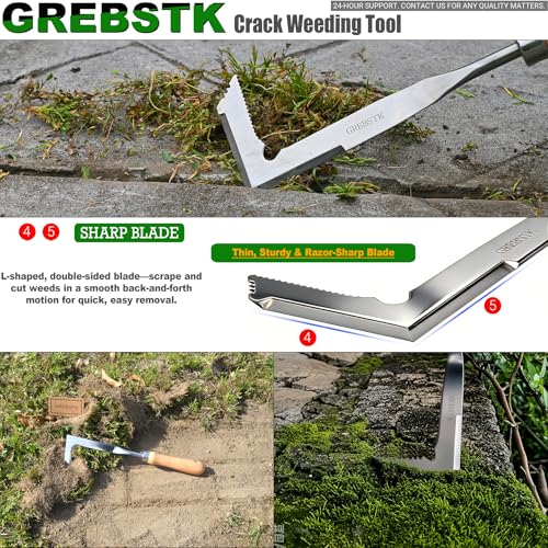GREBSTK Crack Weeder Crevice Weeding Tool Stainless Steel Manual Weeder Beech Handle Gardening Tool