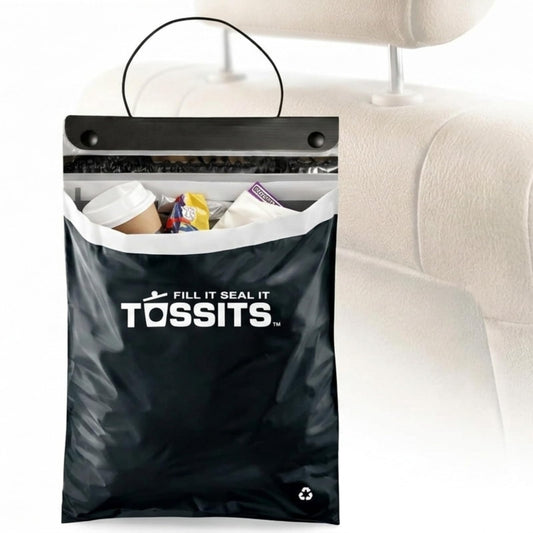 Tossits Recycled Disposable Car Trash Bags – Leakproof, Smell Proof Hanging Garbage Bags for Car, Truck, SUV, RV & Vehicle – Black, 7 Count Disposable Automotive Trash Bags