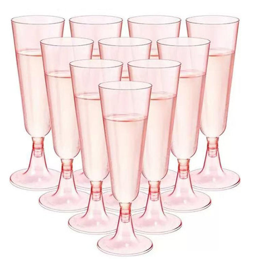 Champagne Flutes Plastic,25 Pack Wine Glasses,Disposable Champagne Glasses,5 Oz Pink Shot Cups,New Year Christmas Party Wedding Birthday Graduation Drinking Dessert Cocktail Cups Decorations