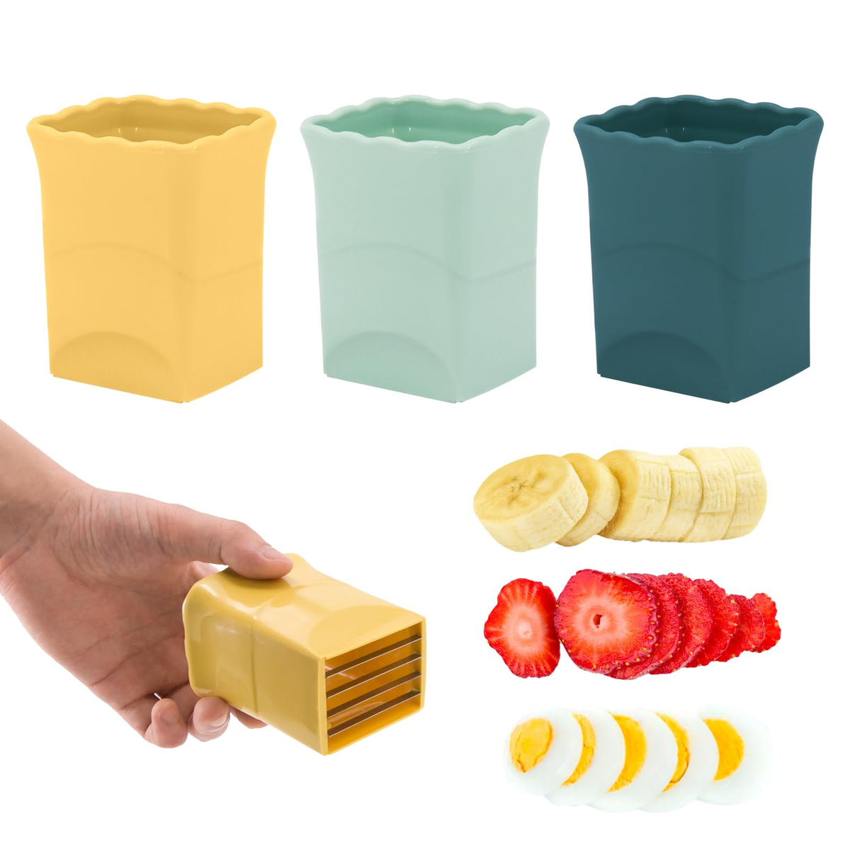 3PCS Fruit Slicer Cup Strawberry Slicer, Strawberries Cutter Cup, Speed Cutter for Banana Grape Egg Kitchen Portable Slicing Tool