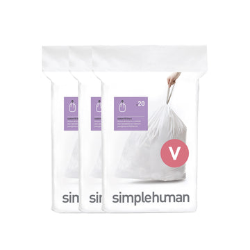 simplehuman Code V 60 Count, Dispenser Pack Custom Fit Liners, Drawstring Trash Bags, 16-18 Liter / 4.2-4.8 Gallon, White