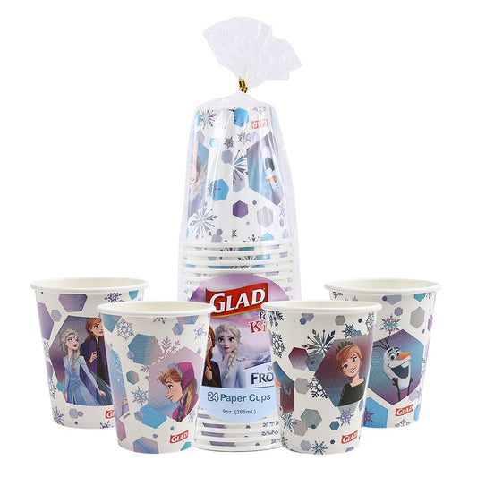 Glad for Kids Disney Frozen Disposable Paper Cups, Anna and Elsa - Heavy Duty Soak-Proof Kid-Friendly Drinking Cups, Great for Everyday Meals and Snacks, 9 oz, 24 Count