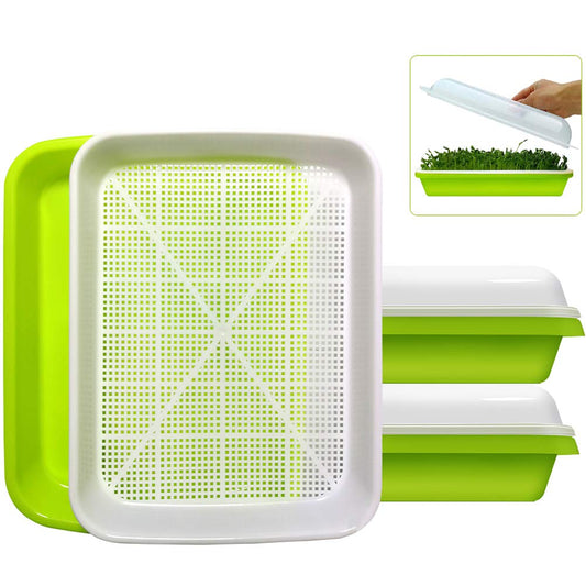 SUNPRO 2-Pack Seed Sprouter Tray with Humidity Lid, BPA Free Food Grade Soil-Free Sprouting Kit, Large Capacity Wheatgrass Grower & Microgreens Germination Station for Beans, Peas, Cat Grass (Green)