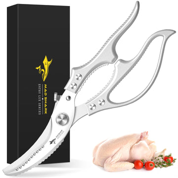 MAD SHARK Heavy Duty Poultry Shears, Kitchen Shears with Non-Slip Handle & Safety Lock, All Purpose Kitchen Scissors for Chicken, Meat Cutting