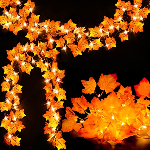 2-Pack Lighted Fall Garland, Total 16.4ft 40 LED Autumn String Lights