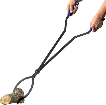 40in Heavy Duty Fire Tongs Firewood Grabber Tool with Scissor Shape Serrated, Log Claw Tongs