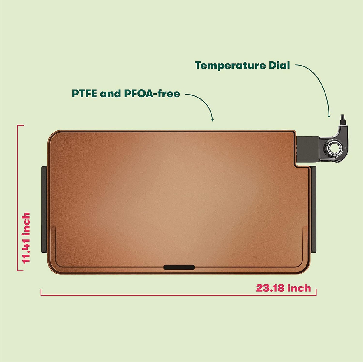 bella XL Electric Ceramic Titanium Griddle, Make 15 Eggs At Once, Healthy-Eco Non-stick Coating, Hassle-Free Clean Up, Large Submersible Cooking Surface, 12" x 22", Copper/Black