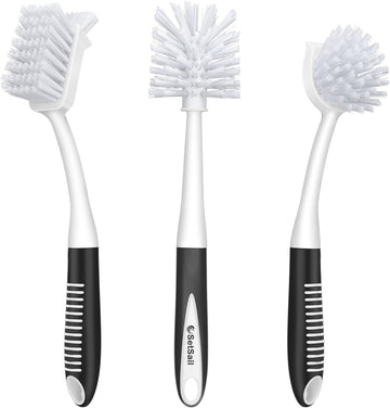 SetSail Dish Brush Set of 3 with Bottle Brush, Dish Scrub Brush with Long Handle Deep Cleaning Handle Brush with Scraper Tip