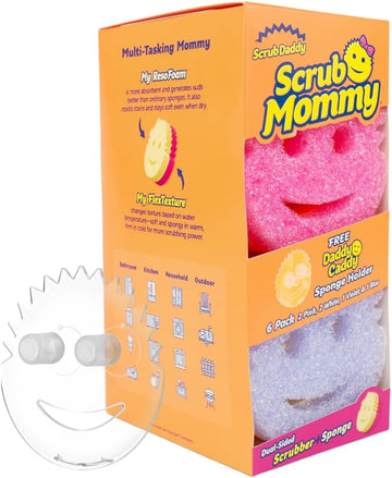 Scrub Daddy 6 Scrub Mommy Kitchen Sponges & 1 Daddy Caddy Sponge Holder - Scratch-Free for Dishes & Multipurpose Cleaning - BPA Free & Made
