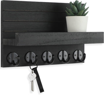 Lwenki Key Holder for Wall, Decorative Key and Mail Holder with Shelf Has Large Hooks for Bags, Coats, Umbrella – Paulownia Wood Key Hanger