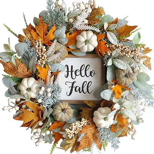 20" Harvest Fall Wreath for Front Door,Pumpkins Berries Autumn Wreaths