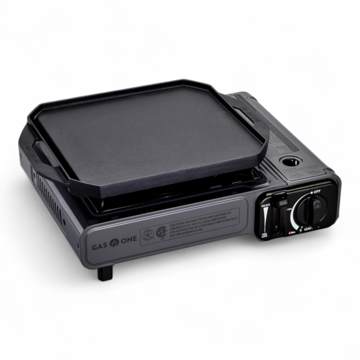 GasOne GS-1000G-KIT Butane Gas Stove with Flat Top Griddle Included – Butane Grill Tent Stove Burners for Cooking for Camping, Kitchen – Diecast Aluminum with Non Stick Coating