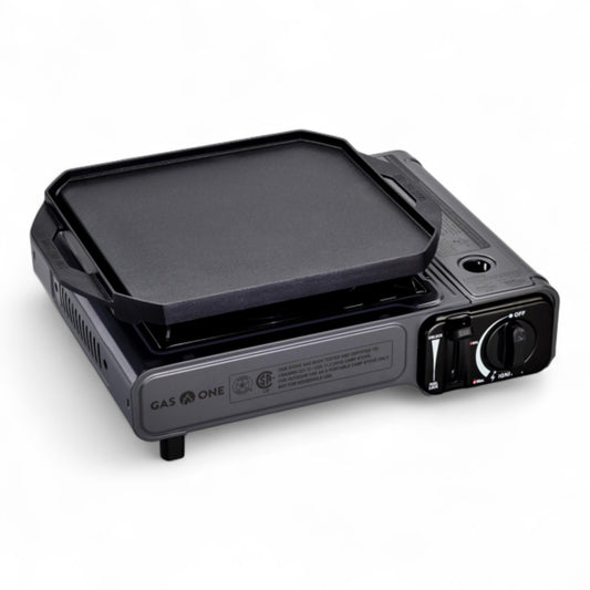 GasOne GS-1000G-KIT Butane Gas Stove with Flat Top Griddle Included – Butane Grill Tent Stove Burners for Cooking for Camping, Kitchen – Diecast Aluminum with Non Stick Coating