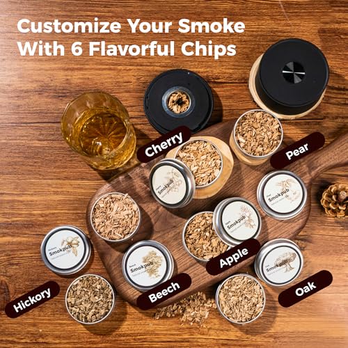 SMOKPUB Electric Whiskey Smoker Kit, Rechargeable Cocktail Smoker with 6 Wood Chips, Flameless Heating System, Old Fashioned Drink Smoker Kit, Bourbon Whiskey Gifts for Men,Dad,Husband