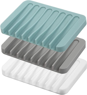 Self Draining Soap Dishes, 3 Pcs Silicone Soap Saver, Waterfall Drainer Soap Holder for Bathroom, Extend Soap Life