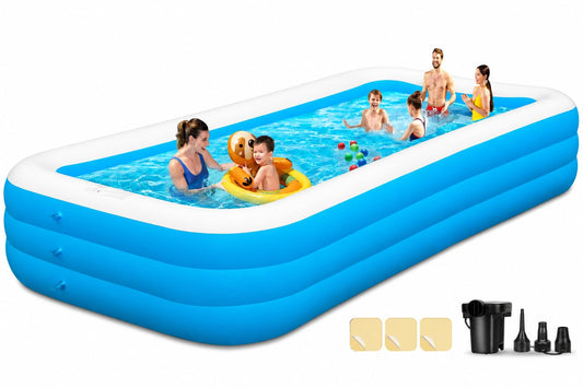 Extra Large Inflatable Pool 165'' x 76'' x 22'' for Adults ＆ Kids | Family blow up pool with electric pump, thickened PVC for backyard swimming, outdoor play and summer fun