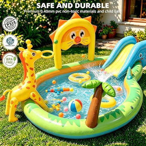 SULIFEEL 2026 Inflatable Jungle Kids Pool, Large Inflatable Toddler Happy Play Center with Water Slide & Sprinkler, 100" Blow Up Kiddie Splash Pad for Adventure Water Park, Backyard, Garden, Ages 2+