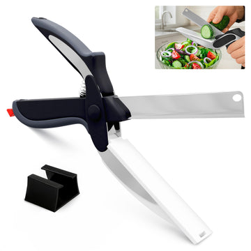 2 in 1 Kitchen Scissors for Food – Stainless Steel Blade & Plastic Cutting Board Scissors with Safety Lock| 9.5" Tomato Knife