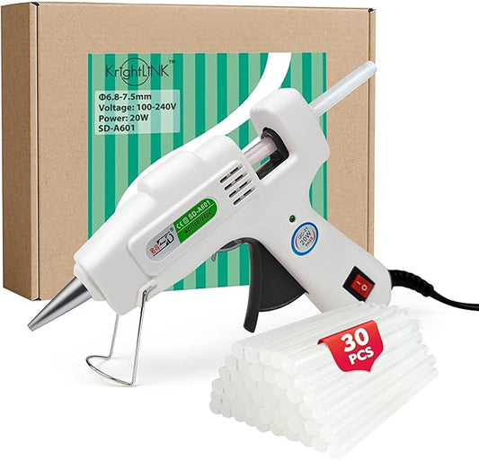 Krightlink Hot Glue Gun Kit with 30 Glue Sticks, Fast Preheating Hot Melt, High Temp for School Crafts DIY Arts and Quick Home Repairs (20w)