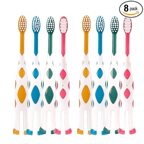 newrichbee 8 Packs Kids Toothbrush, Extra Soft Lovely Deer Toddler Toothbrush for Kids 2-8 Years (Pink&Orange&Blue&Green)