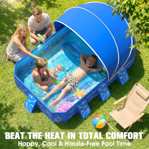 2026 Foldable Kiddie Pool with Canopy,Baby Swimming Pool for Toddler,Non-Inflatable Toddler Pool,Foldable Kiddie Pool with Shade,Kid Pool for Backyard,Pop up Kiddie Beach Pool 53''*40''*33''