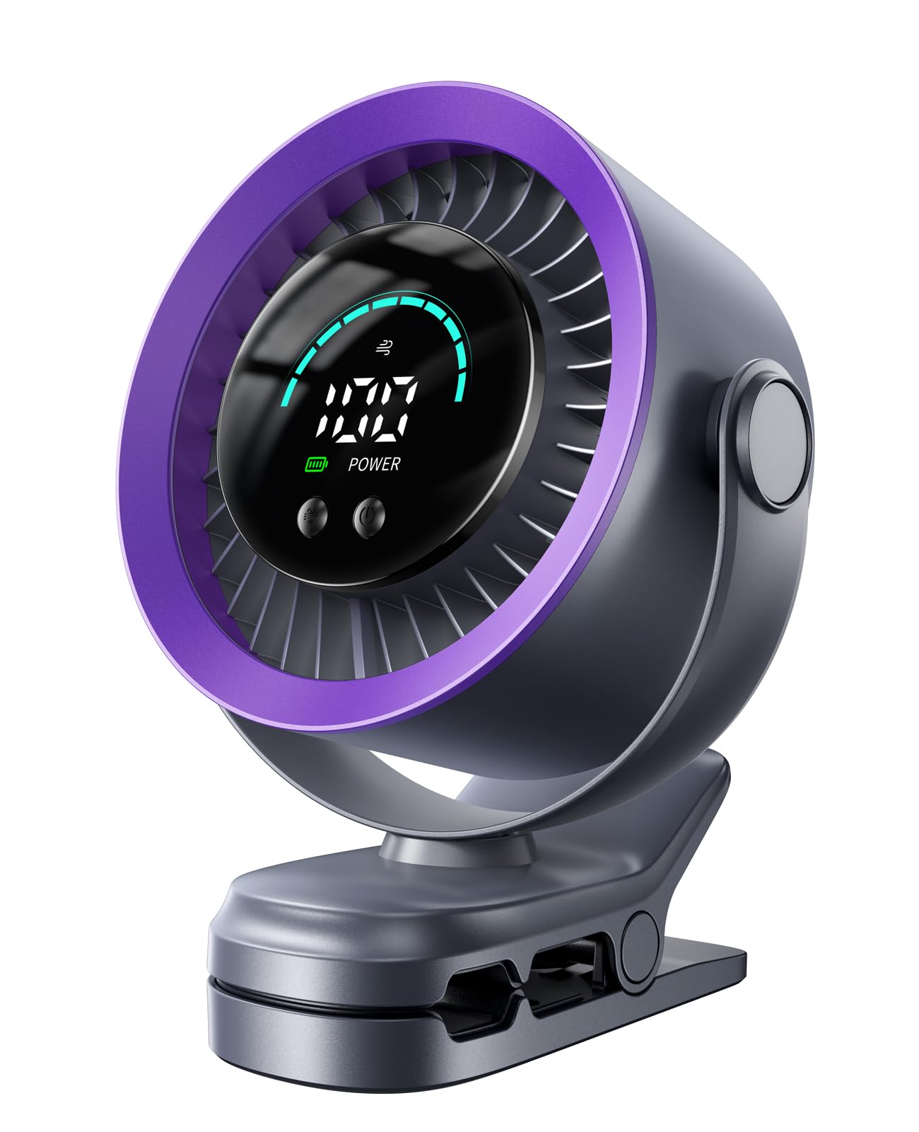 KIMMOO Portable Clip on Fan, 100-Speed Rechargeable USB Fan with LED Display, 360° Rotation & Strong Airflow Desk Fan, Up to 17 Hours Small Battery Fan for Outdoor Travel Camping Treadmill Car (Grey)
