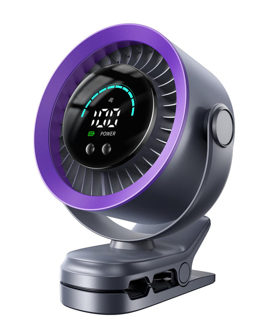 KIMMOO Portable Clip on Fan, 100-Speed Rechargeable USB Fan with LED Display, 360° Rotation & Strong Airflow Desk Fan, Up to 17 Hours Small Battery Fan for Outdoor Travel Camping Treadmill Car (Grey)