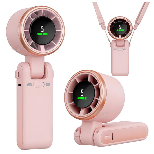Portable Handheld Turbo Fan, 5 Gear Wind, Battery Operated, Up to 13 Working Hours Rechargeable Fan, 3 IN 1 Hand Fans with Air Turbo Tech Cooling Fan for for Travel, Beach, Outdoor - Pink