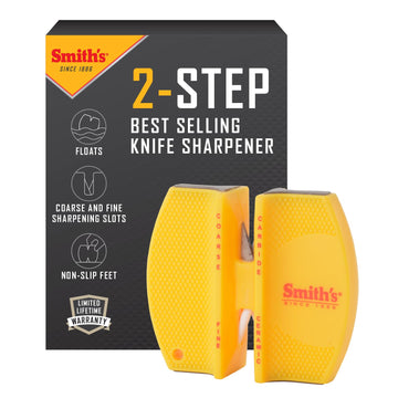 Smith's Ccks 2-Step Knife Sharpener - Yellow - 2-Step Preset Coarse & Fine Slots - Outdoor Handheld Knife Sharpener - Fishing, Hunting, Fillet