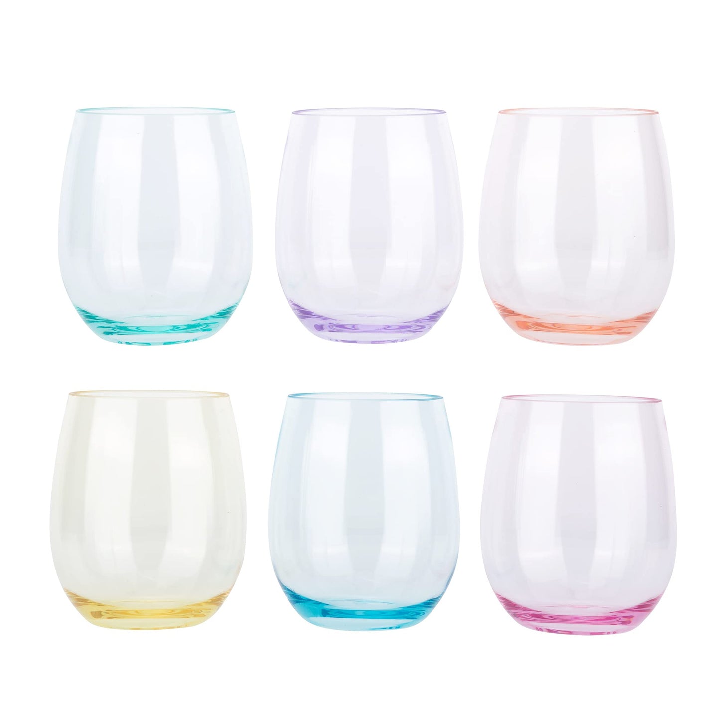 KOXIN-KARLU Classic 18-ounce Acrylic Stemless Wine Glasses, Unbreakable Mixed Drinkware Plastic Tumbler, set of 6 Mutlicolor