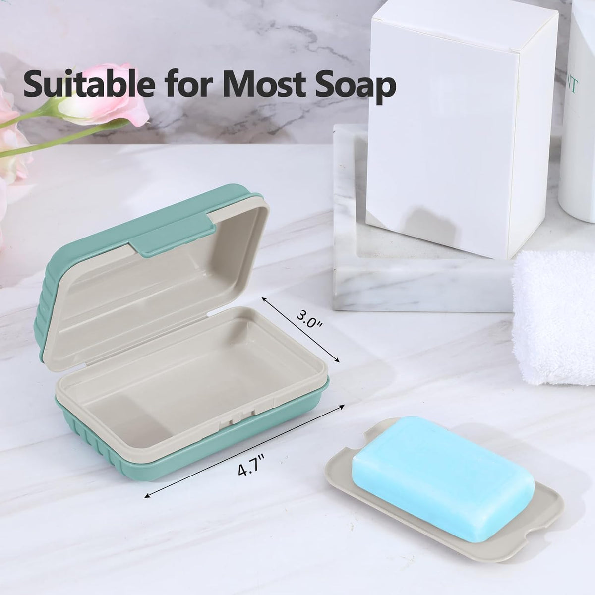 Quatish Bar Soap Holder Dish 1 Pack for Shower, Travel Soap Case with Lid for Gym, Camping Essentials, Hiking, Travel Size Toiletries, Portable, Leakproof, Blue