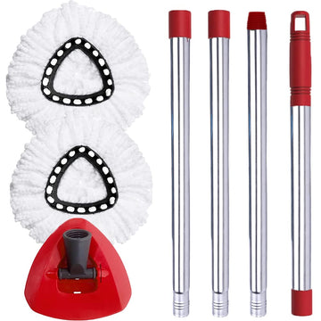 ANREKEYH Spin Mop Head, Base, Handle Replacement for O-Ceda EasyWring Microfiber Spin Mops, 2 Microfiber Mop Refills
