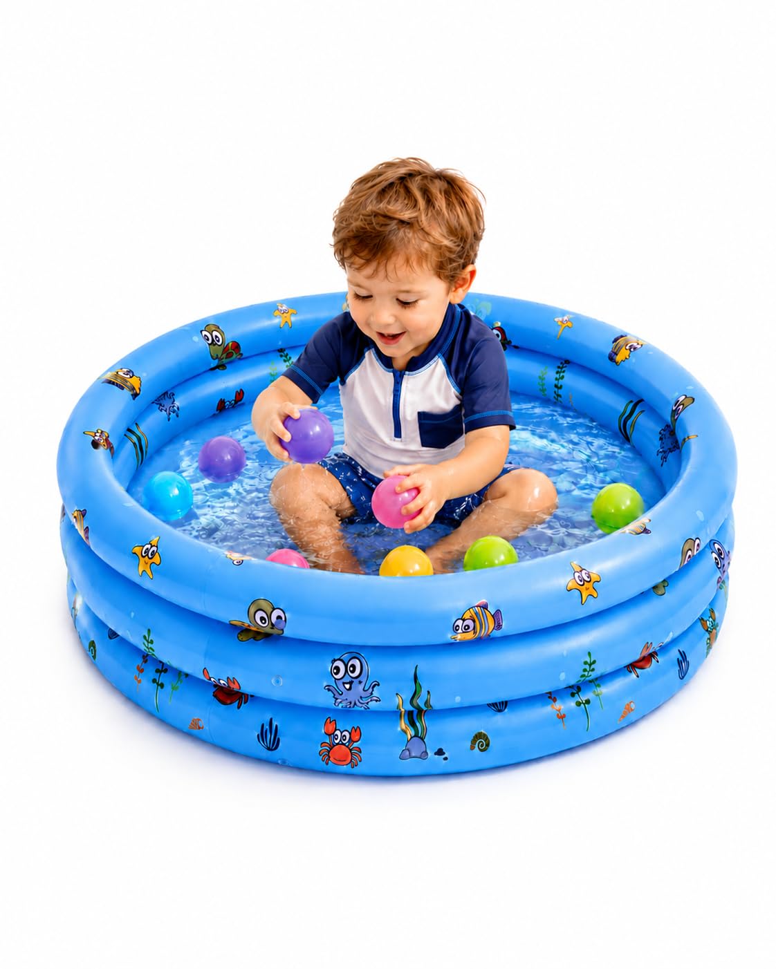 Baby Pool for Toddlers 1-3 with Bubble Bottom, Inflatable Kiddie Pool for Kids with Easy Drain Plug, Small Blow Up Pool for Backyard Summer Water Play, Durable Kids Swimming Pool (Blue)