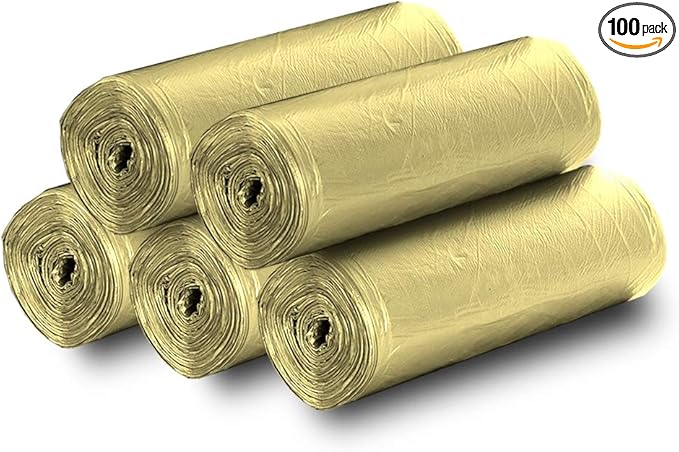 5 Rolls Small Trash Garbage Bags,4 Gallon Strong Thin Material Disposable Kitchen Garbage Bags,Durable Plastic Trash Bags for Office Home Bedroom Garden Waste Bin, 100 Counts (Golden)