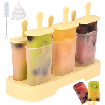 WMKGG Popsicles Molds Set, 6 PCS Ice Pop Mold, Homemade Ice Cream Mould with Sticks, Popsicle Maker(Yellow)