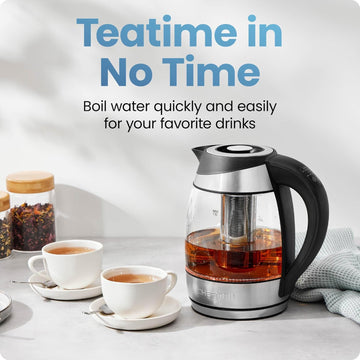 Chefman Electric Kettle with Temperature Control, 5 Presets LED Indicator Lights, Removable Tea Infuser, Glass Tea Kettle & Hot Water Boiler