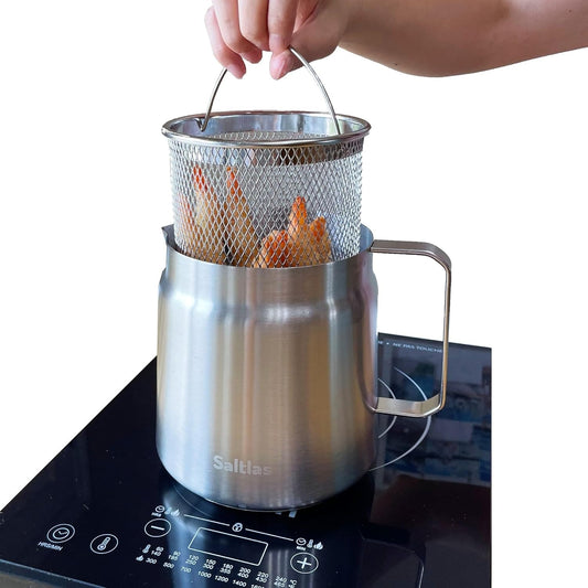 Deep Fryer Pot with Basket and Oil Strainer, 304 Stainless Steel Deep Frying Pot for French Fries, Chicken, or Japanese Tempura, 2L (2Qt)