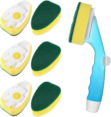 Non Scratch Dishwand Refills Handle, Dish Wand Refill Pack, 6 Heavy Duty Replacement Sponge Heads Set, Soap Dispenser Scrubbers